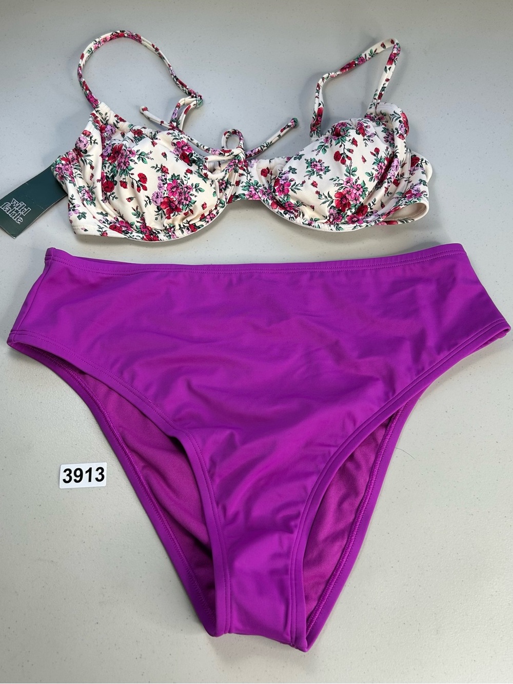 Wild Fable Shade & Shore Bikini Set Purple Floral Top Large Underwire